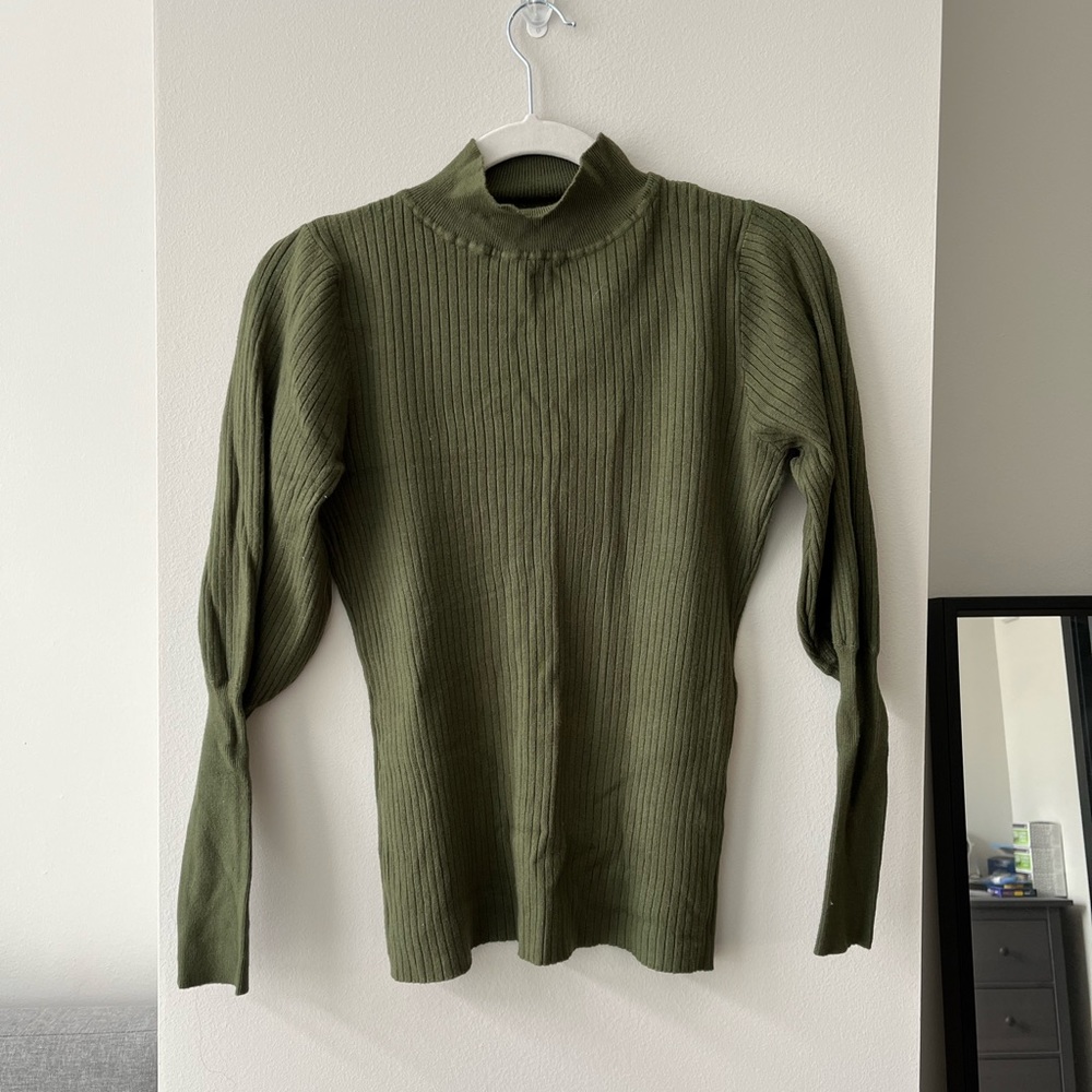 Vila Milano forest green mock neck ribbed sweater